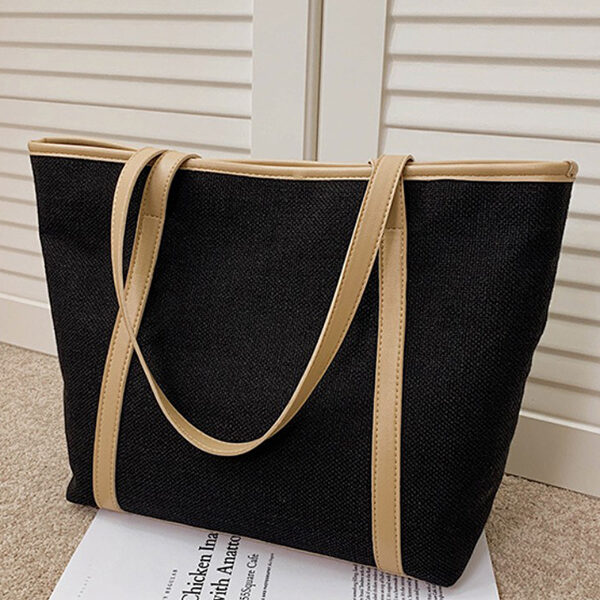 Casual Simple Solid Color Canvas Tote Bag BLACK-LARGE SIZE SkuCY-!98401MaterialCanvas FeatureContrast Color OccasionCasual