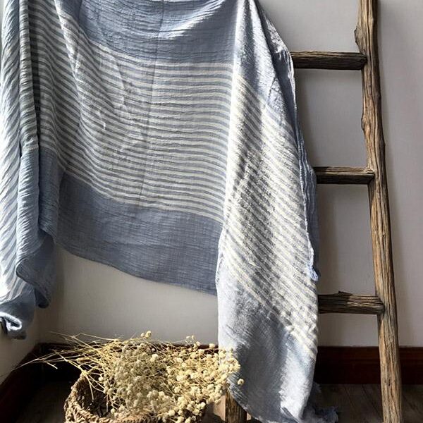 Fashion Tassels Stripe Cape Scarf WINTER SKY-FREE SIZE Sku CY-!18893 Material Cotton-blend