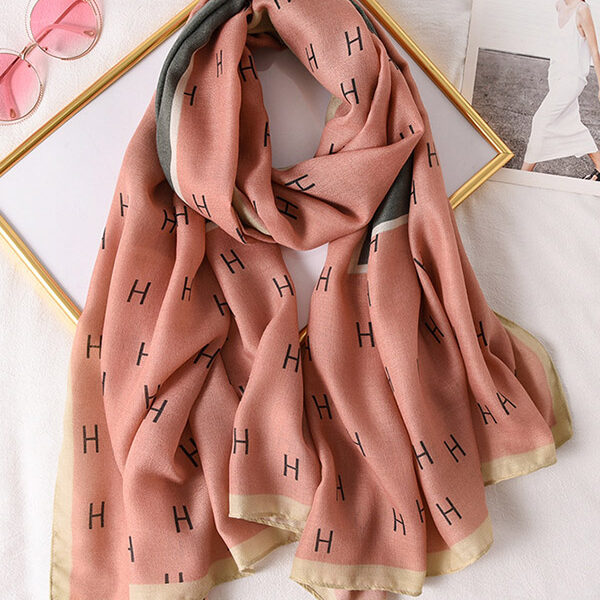 H Print Warm Sun-Proof Silk Scarf PINK-FREE SIZE SkuCY-!67495MaterialPolyester FeaturePrinting