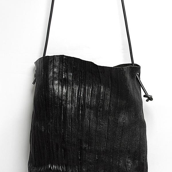 Retro Ruffled Single-shoulder Bag BLACK-FREE SIZE Sku CY-!24053 Material Cow Leather Occasion Going out