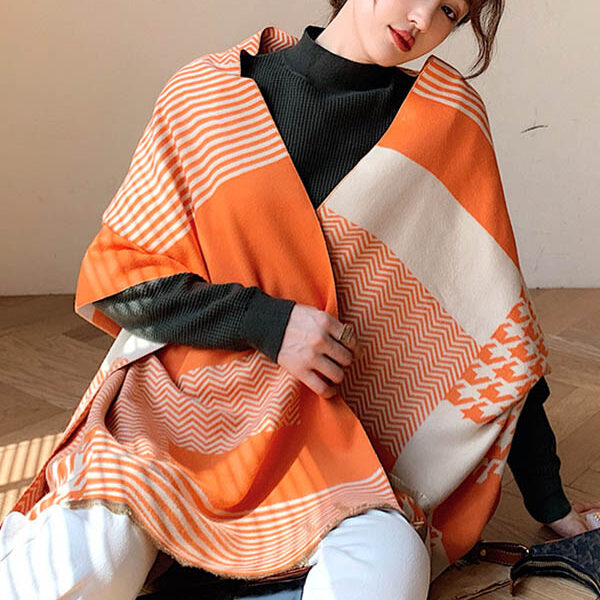 Imitation Cashmere Printed Double-Side Shawl Scarf ORANGE-FREE SIZE SkuCY-!70301MaterialImitated Cashmere FeatureKeep Warm