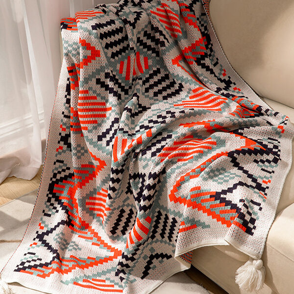 Home Keep Warm Contrast Color Jacquard Blankets Accessories ORANGE-One_size SkuCY-!110720MaterialAcrylic