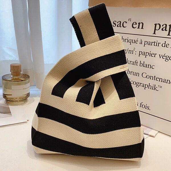 Knitting Checkerboard Zebra-Stripe Striped Bags Accessories Handbags Stripe Beige Black-One_size SkuCY-!112630MaterialPolyester