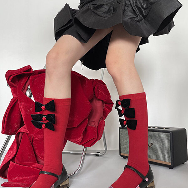 Fashion Bowknot Contrast Color Socks Accessories RED-One_size SkuCY-!111754MaterialCotton FeatureContrast Color OccasionGoing out