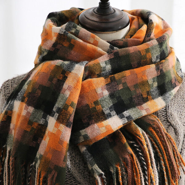 Fashion Warm Tasseled Checkered Shawl&Scarf ORANGE-One_size SkuCY-!111884MaterialImitation Cashmere FeatureTasseled
