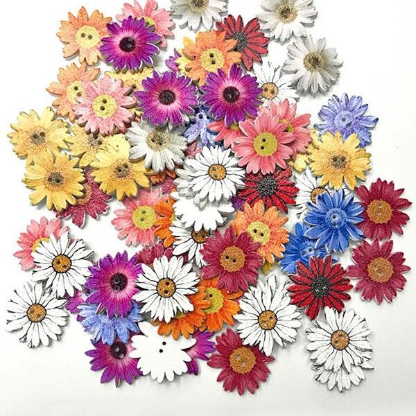 Colorful Daisy Pattern Buttons 50Pcs-MULTICOLOR-FREE SIZE Sku CY-!24364 Material Wooden Feature Floral