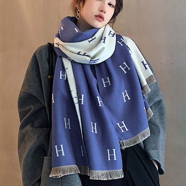 H Print Contrast Color Imitation Cashmere Shawl Scarf BLUE-FREE SIZE SkuCY-!71121MaterialImitated Cashmere FeaturePrinted