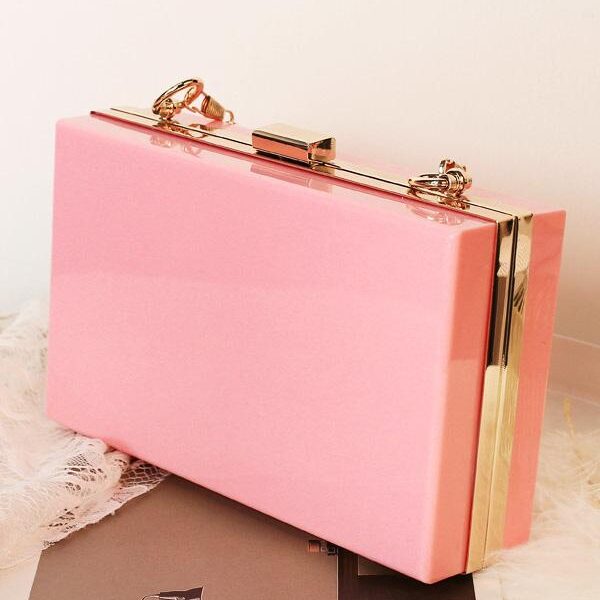 Transparent Acrylic Single Shoulder Chain Bag PINK-FREE SIZE Sku CY-!54396 Material Synthetic Feature See-through