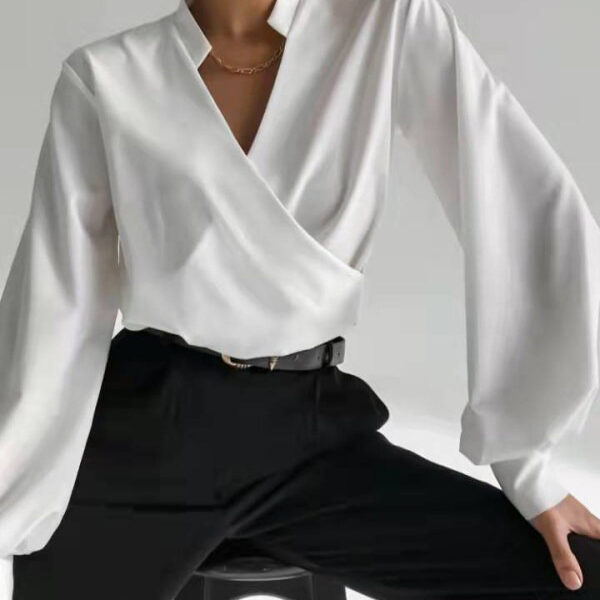 SkuCY-!104465MaterialCotton-blend StylePuff Sleeves FeatureSolid Color NecklineV-neck OccasionCasual