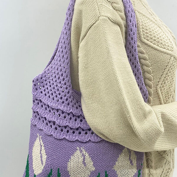 Hollow Floral Woven Handbag Bags PURPLE-One_size SkuCY-!116056MaterialPolyester LiningPolyester FeatureFloral