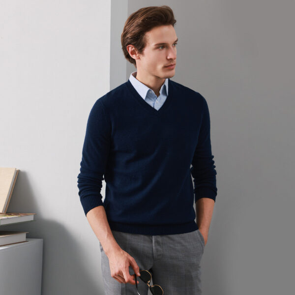 Experience ultimate comfort and style with our 100% cashmere V-neck sweater. Material: Crafted from premium cashmere