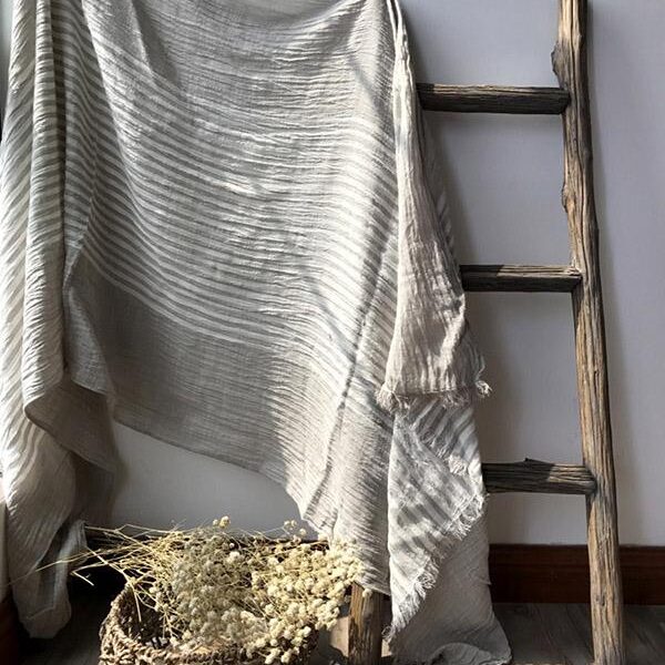 Fashion Tassels Stripe Cape Scarf LIGHT GRAY-FREE SIZE Sku CY-!18893 Material Cotton-blend