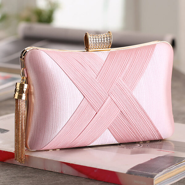 Simple Evening Rhinestone Tasseled Handbag PINK-One_size SkuCY-!105218MaterialRhinestone