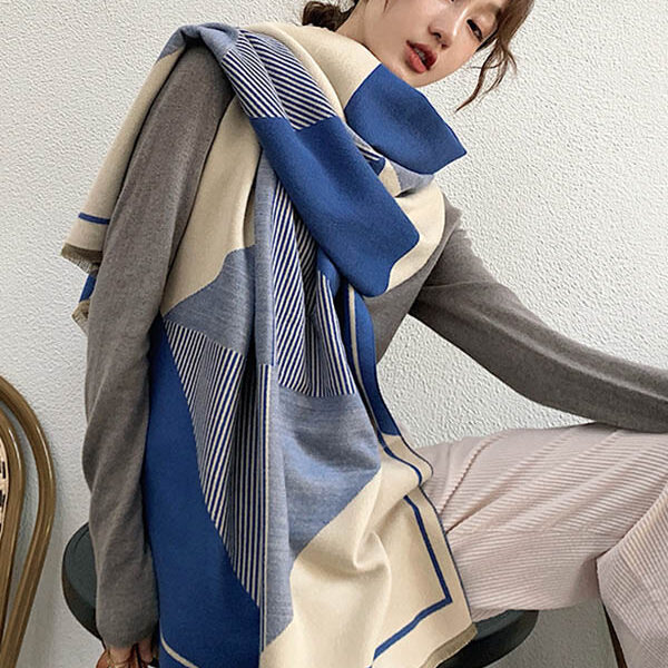 Geometric Striped Warm Shawl BLUE-FREE SIZE SkuCY-!69987MaterialImitated Cashmere StyleLoose
