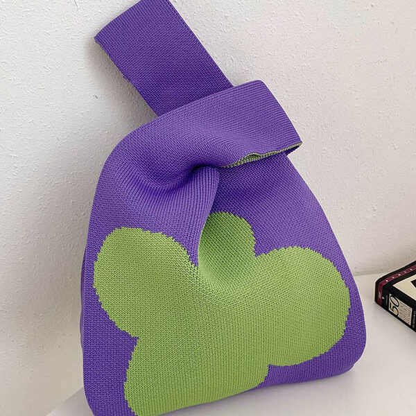 Flower Contrast Color Knitting Bags Accessories PURPLE-One_size SkuCY-!114785MaterialDacron FeatureContrast Color OccasionCasual