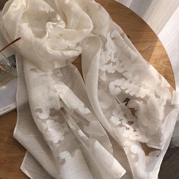 Simple Imitated Silk Fabric Shawl Scarf WHITE Sku CY-!19787 Material Cotton-blend