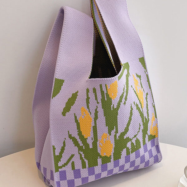 Floral Printed Checkerboard Woven Handbag Bags Accessories PURPLE-One_size SkuCY-!116287MaterialPolyester FeatureCheckerboard