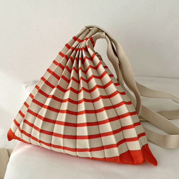Contrast Color Pleated Striped Woven Handbag ORANGE-One_size SkuCY-!115250MaterialPolyester