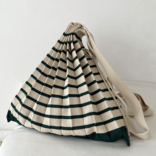 Contrast Color Pleated Striped Woven Handbag DARK GREEN-One_size SkuCY-!115250MaterialPolyester