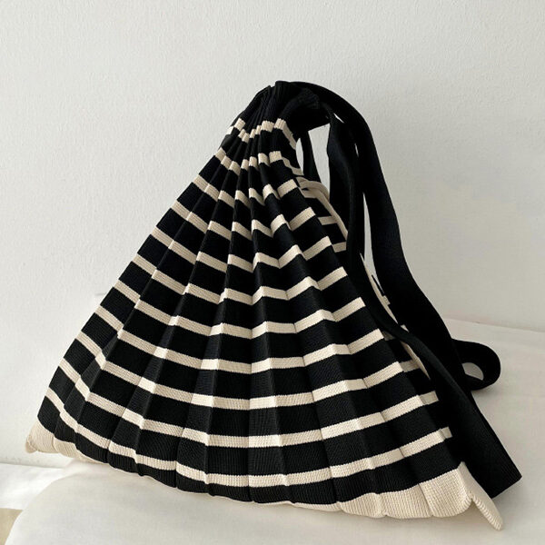 Contrast Color Pleated Striped Woven Handbag BLACK-One_size SkuCY-!115250MaterialPolyester