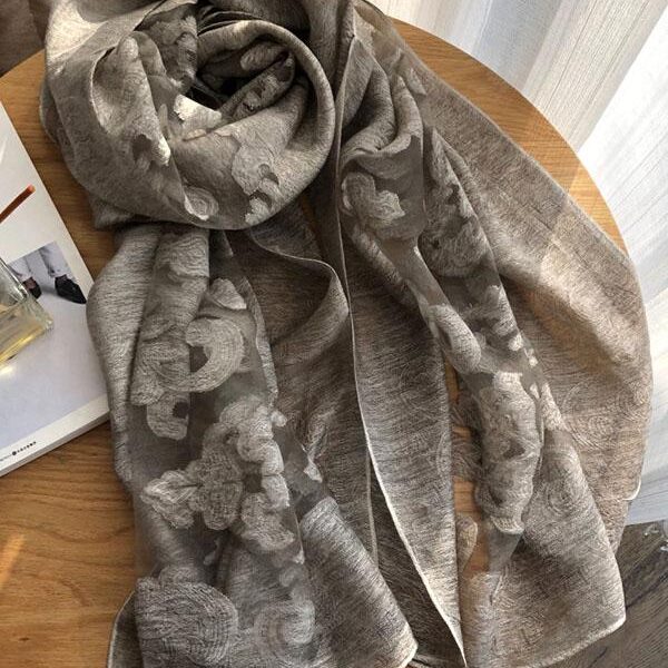 Simple Imitated Silk Fabric Shawl Scarf GRAY Sku CY-!19787 Material Cotton-blend