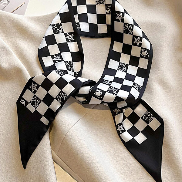 Checkerboard Contrast Color Shawl&Scarf BLACK-One_size SkuCY-!115619MaterialSilk Imitation FeatureCheckerboard