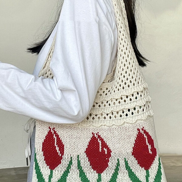 Hollow Floral Woven Handbag Bags WHITE-One_size SkuCY-!116056MaterialPolyester LiningPolyester FeatureFloral