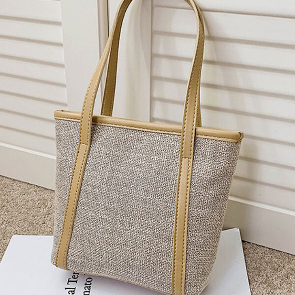 Casual Simple Solid Color Canvas Tote Bag KHAKI-SMALL SIZE SkuCY-!98401MaterialCanvas FeatureContrast Color OccasionCasual