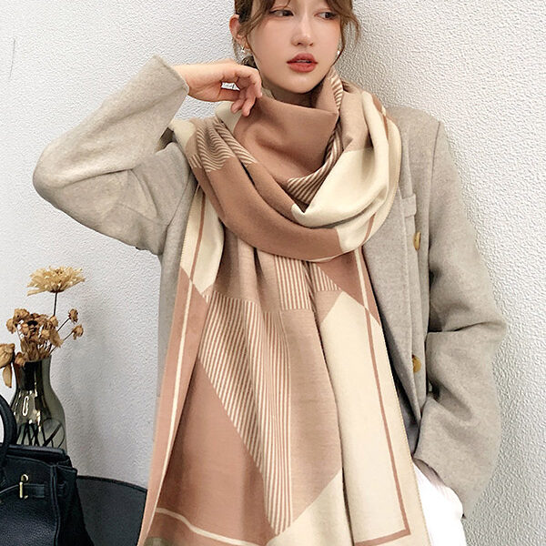 Geometric Striped Warm Shawl KHAKI-FREE SIZE SkuCY-!69987MaterialImitated Cashmere StyleLoose