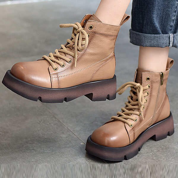 Cow Leather Lace-Up Zipper Martin Booties APRICOT-40 SkuCY-!108261MaterialCow Leather