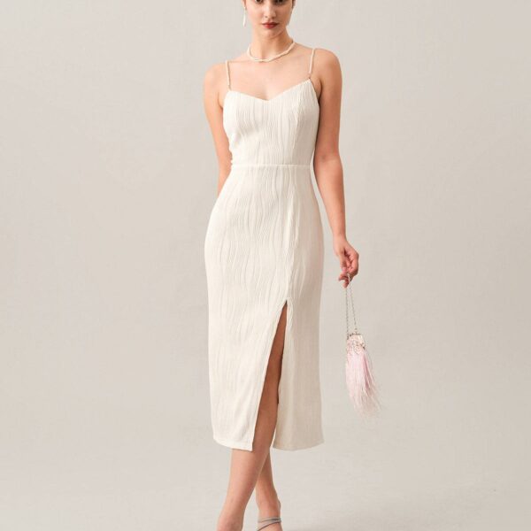 Fabric:This pearl strap dress is made of Polyester and Spandex. Polyester is an artificial fiber that feels soft
