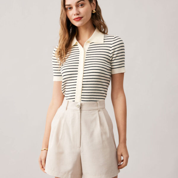 Fabric:This Knitted Top is made of 100% Tencel Lyocell. Lyocell is a semi-synthetic fiber used to make textiles for clothing and other purposes. It is a form of regenerated cellulose made by dissolving pulp and dry jet-wet spinning. Description:Stripe ele