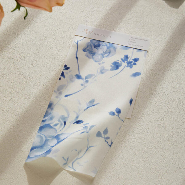 AW Chiffon Swatches for Bridal Dresses Blue Botanical Floral