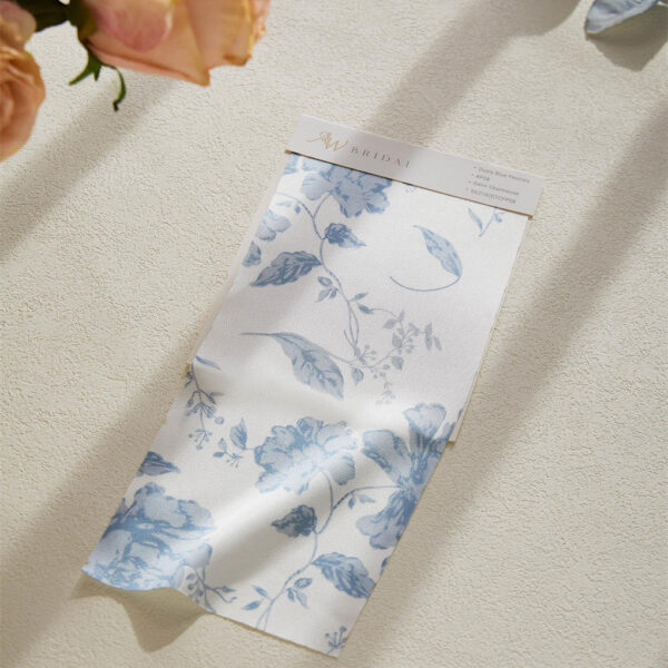 AW Satin Charmeuse Floral Swatches Dusty Blue Peonies