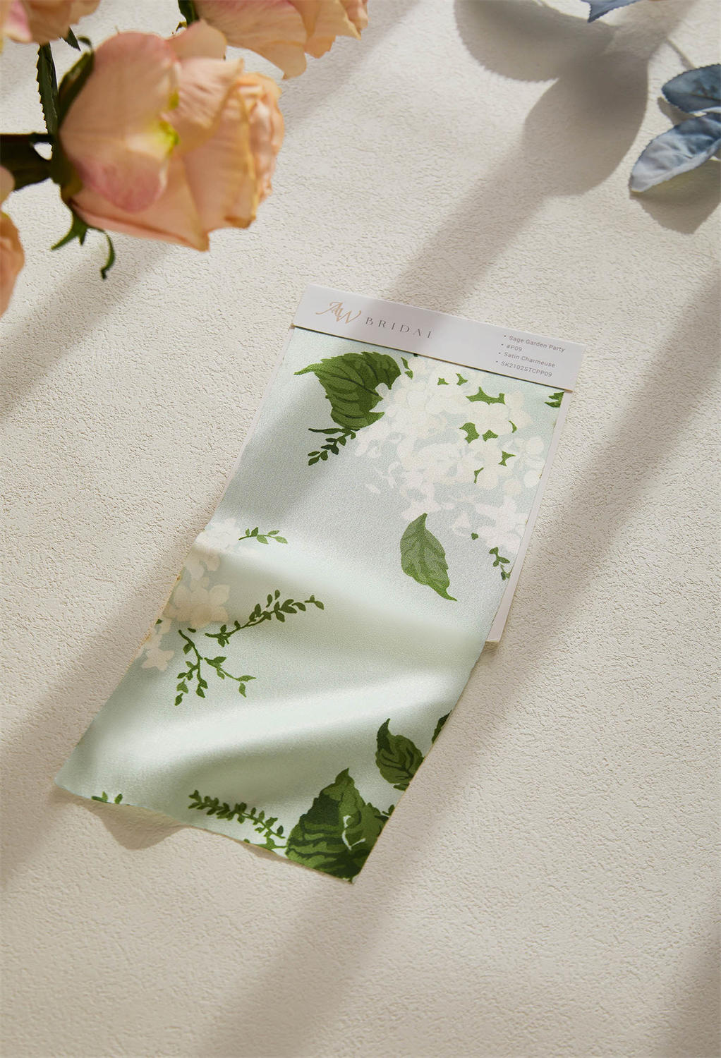 AW Satin Charmeuse Floral Swatches Sage Garden Party