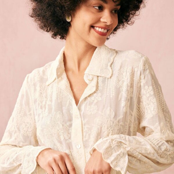 Details:- Poet Sleeve- Lapel - Embroidery - Button Up Blouse- Solid ColorFabric:This Long Sleeve Blouse is made of Polyester. Polyester is an artificial fiber that feels soft
