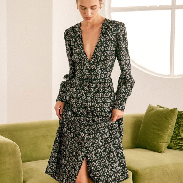 Fabric:This Floral Midi Dress is made of Polyester. Polyester is an artificial fiber that feels soft