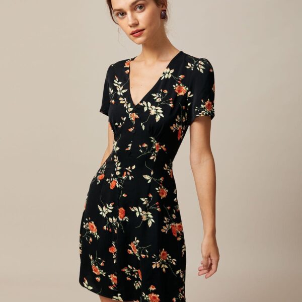 Fabric:This Floral Mini Dress is made of Polyester. Polyester is an artificial fiber that feels soft