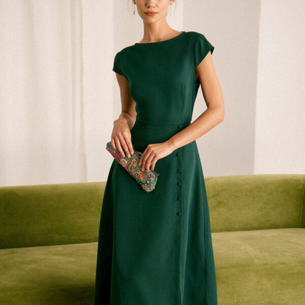 Fabric:This Slit Midi Dress is made of Viscose and Polyester. Viscose (aka rayon) is a man-made cellulosic fiber made from wood pulp. It's soft