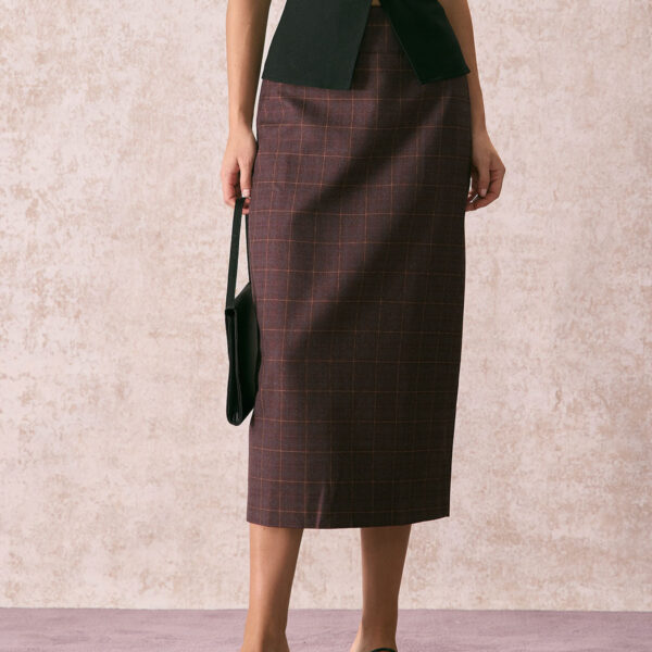 Details:- Coffee- Work- Vintage- Plaid- Zipper Fly- High Waisted- Regular Fit- 65% Polyester