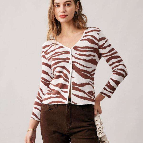 Details:- V Neck- Button Cardigan- Zebra Print- KnitwearFabric:This Knit Cardigan is made of Viscose