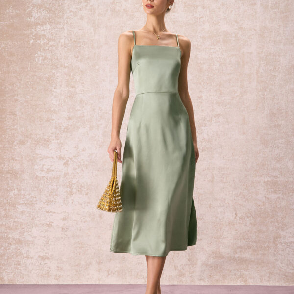 Fabric:This Satin Midi Dress is made of Polyester and Spandex. Polyester is an artificial fiber that feels soft