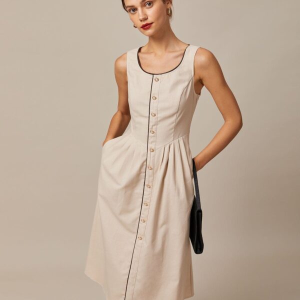 Fabric:This Sleeveless Midi Dress is made of Cotton and Linen. Cotton fabric features humidity balance