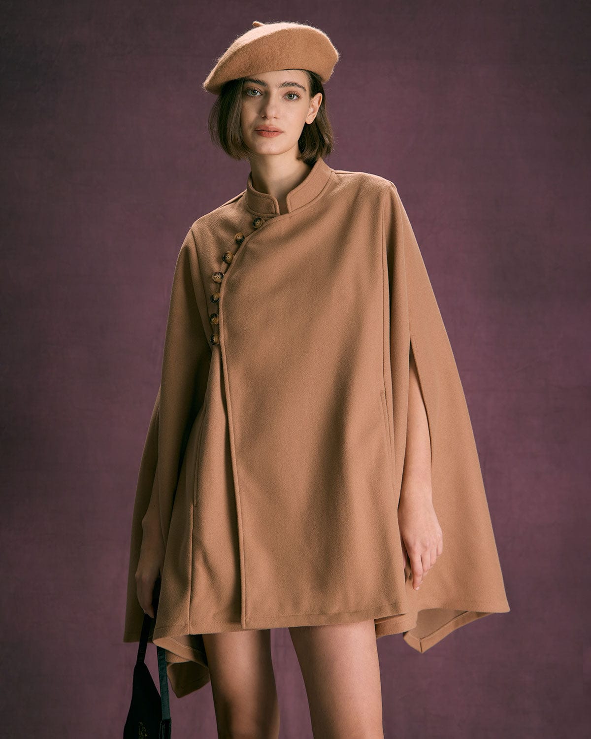 Details:- Khaki- Daily- Vintage & Brief- Solid Color- Button- Stand- Loose Fit- No Stretch- 93% Polyester
