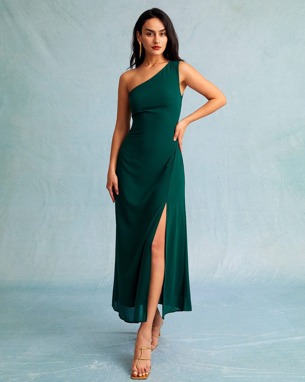 Fabric:This One Shoulder Maxi Dress is made of Polyester. Polyester is an artificial fiber that feels soft