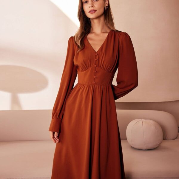 Fabric:This Pleated Midi Dress is made of Polyester. Polyester is an artificial fiber that feels soft