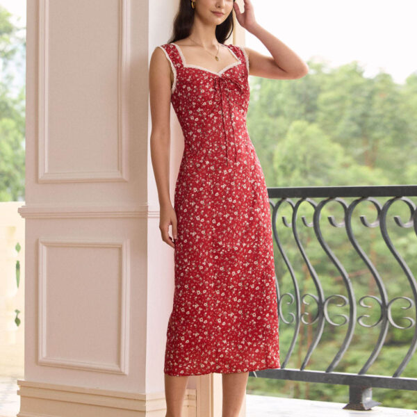 Fabric:This Frill Trim Midi Dress is made of Polyester. Polyester is an artificial fiber that feels soft