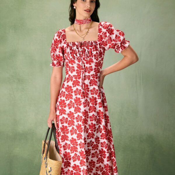 Fabric:This Square Neck Midi Dress is made of Polyester. Polyester is an artificial fiber that feels soft
