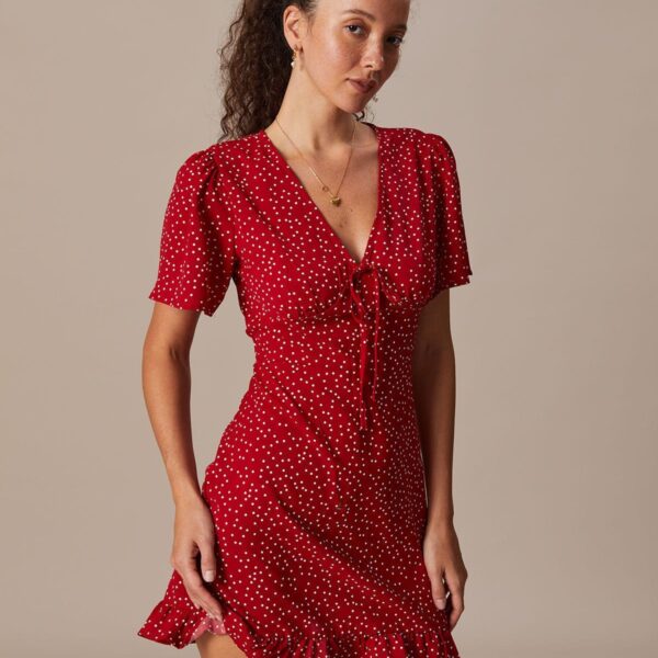 Fabric:This Polka Dot Mini Dress is made of Polyester. Polyester is an artificial fiber that feels soft