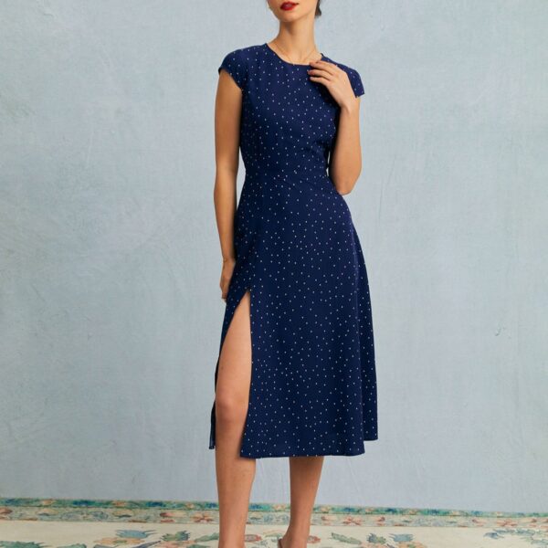 Fabric:This Polka Dot Midi Dress is made of Polyester and Spandex. Polyester is an artificial fiber that feels soft